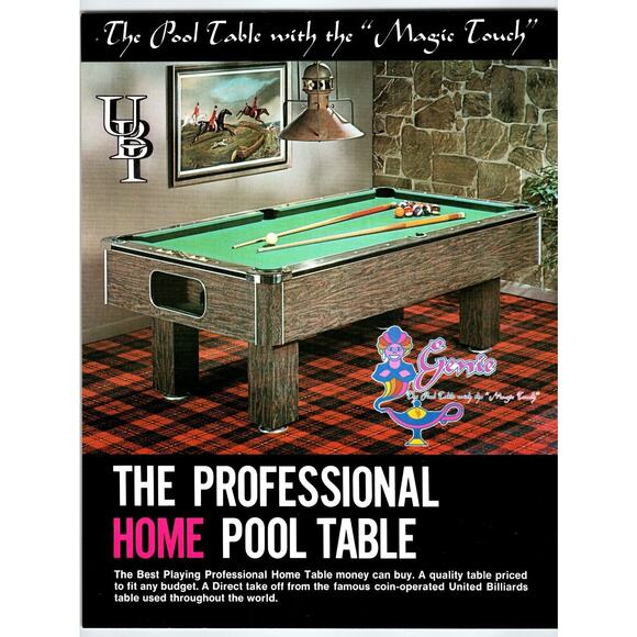 Genie Pool Table Sales Flyer UBI Vintage Retro Original 2 Sided Promo 8.5" x 11" - Picture 1 of 2